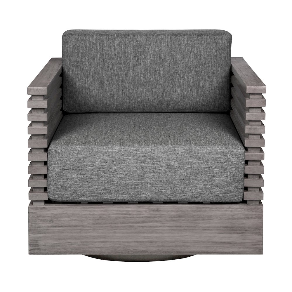 Outdoor Patio Chair in Gray Eucalyptus Wood with Gray Olefin Cushions. Picture 2
