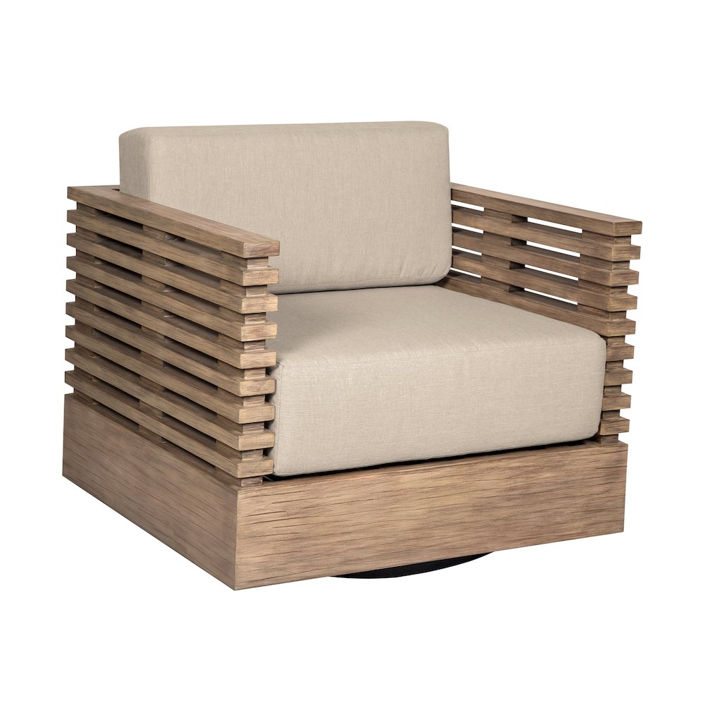Outdoor Patio Chair in Light Eucalyptus Wood with Taupe Olefin Cushions. Picture 1