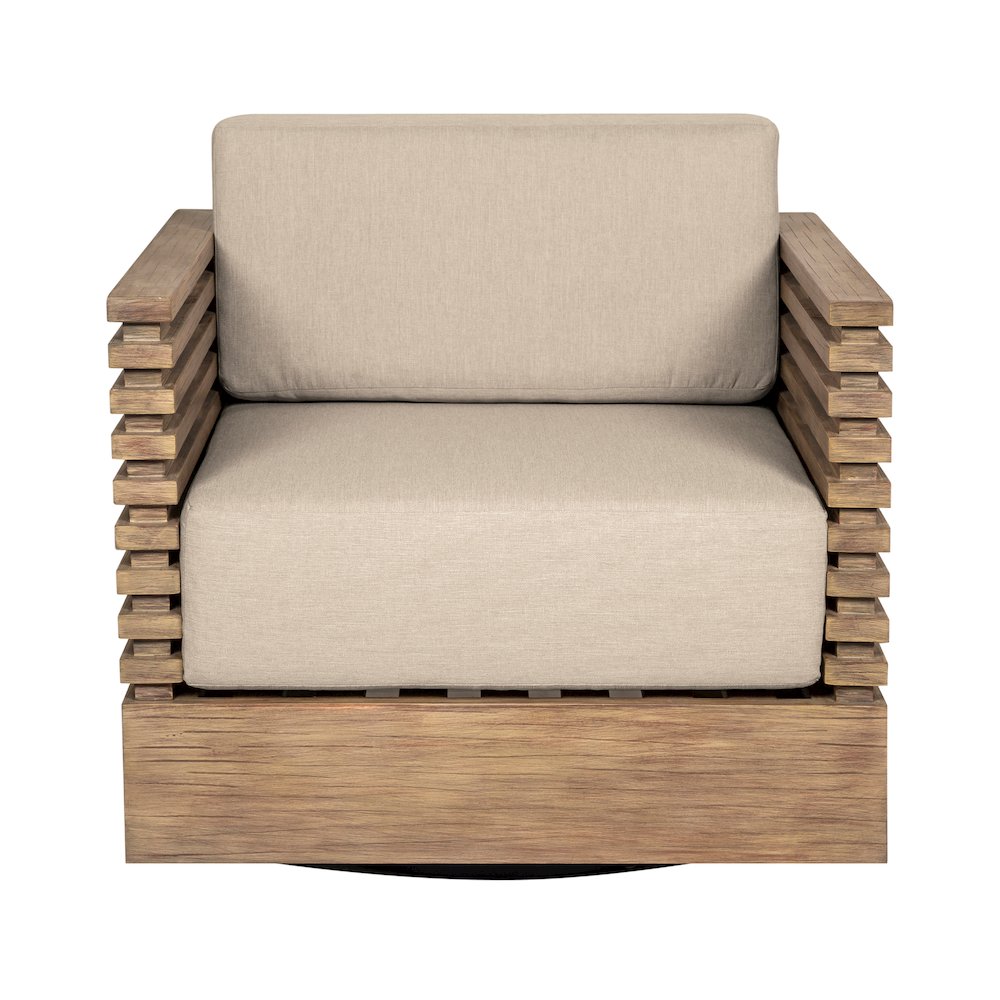 Outdoor Patio Chair in Light Eucalyptus Wood with Taupe Olefin Cushions. Picture 2