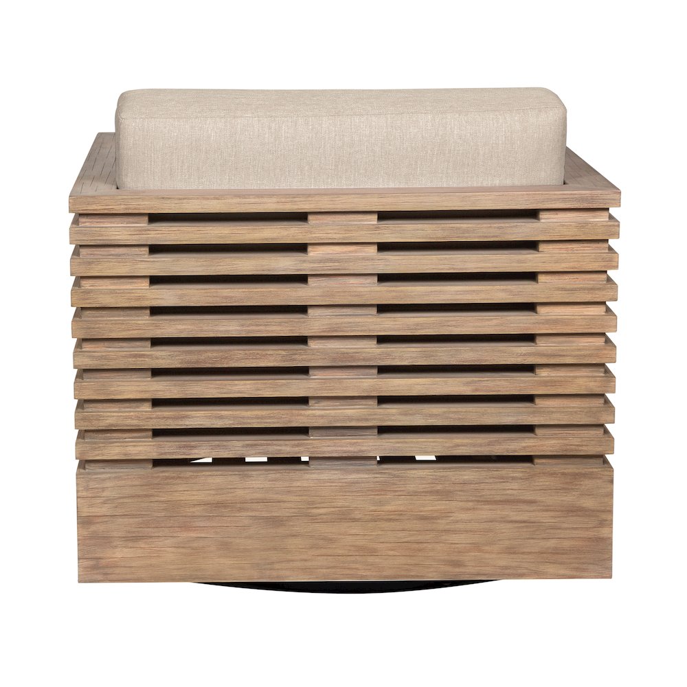 Outdoor Patio Chair in Light Eucalyptus Wood with Taupe Olefin Cushions. Picture 5
