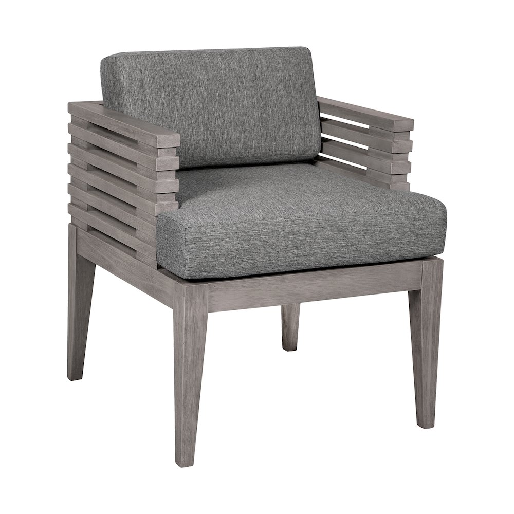 Outdoor Patio Dining Chair in Gray Eucalyptus Wood with Gray Olefin Cushions. Picture 1