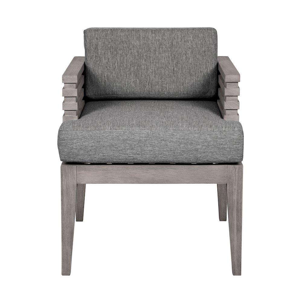 Outdoor Patio Dining Chair in Gray Eucalyptus Wood with Gray Olefin Cushions. Picture 2