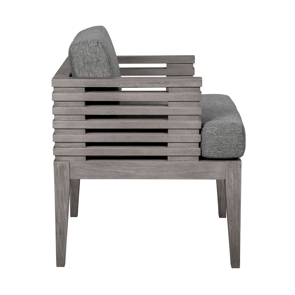 Outdoor Patio Dining Chair in Gray Eucalyptus Wood with Gray Olefin Cushions. Picture 3