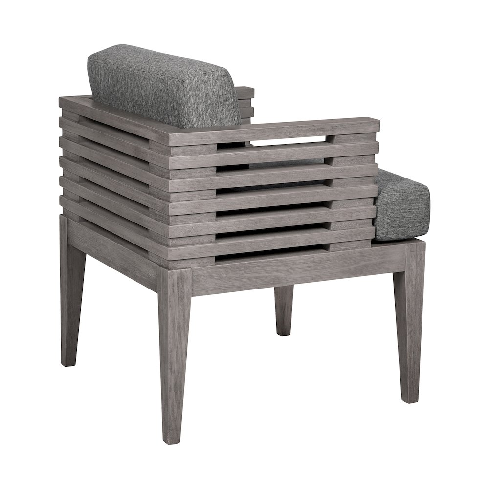 Outdoor Patio Dining Chair in Gray Eucalyptus Wood with Gray Olefin Cushions. Picture 4