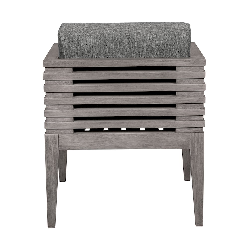 Outdoor Patio Dining Chair in Gray Eucalyptus Wood with Gray Olefin Cushions. Picture 5