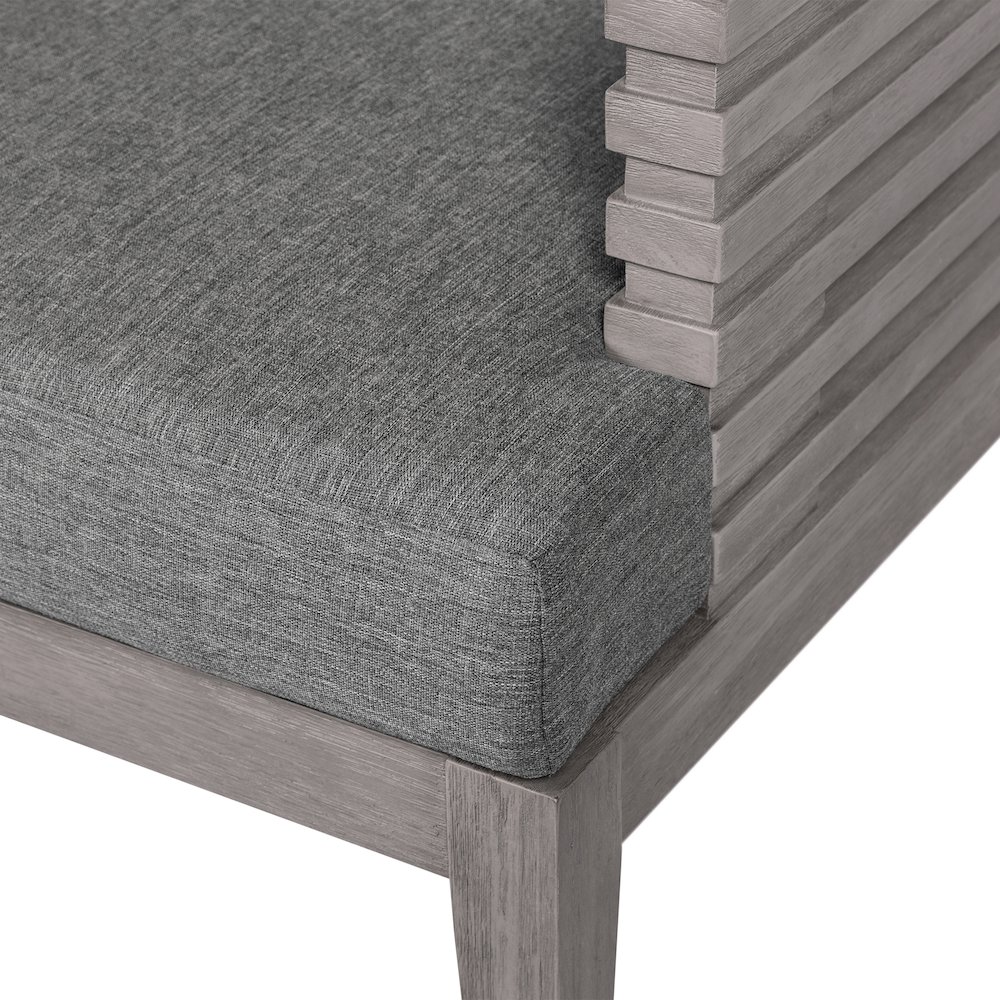Outdoor Patio Dining Chair in Gray Eucalyptus Wood with Gray Olefin Cushions. Picture 7