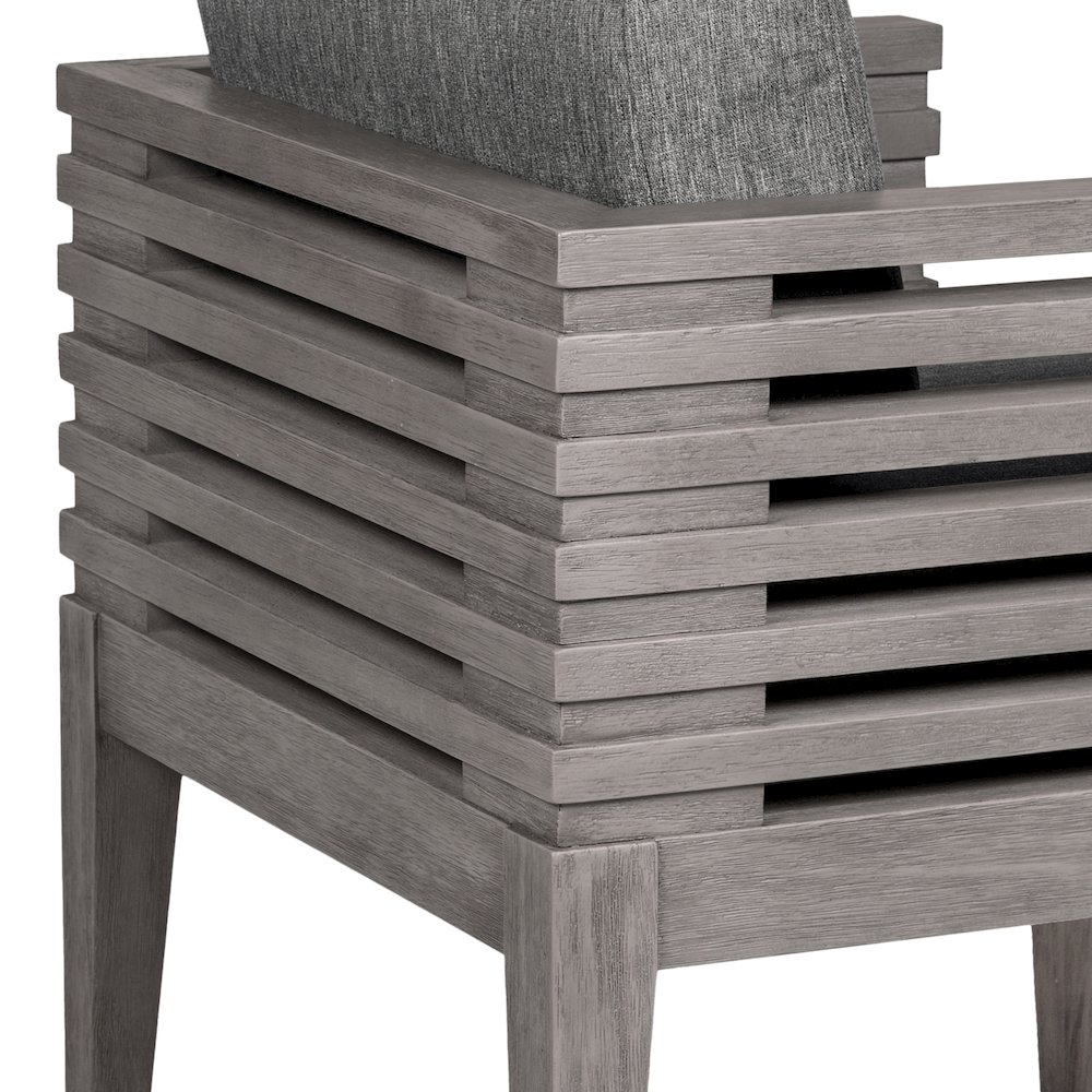 Outdoor Patio Dining Chair in Gray Eucalyptus Wood with Gray Olefin Cushions. Picture 8