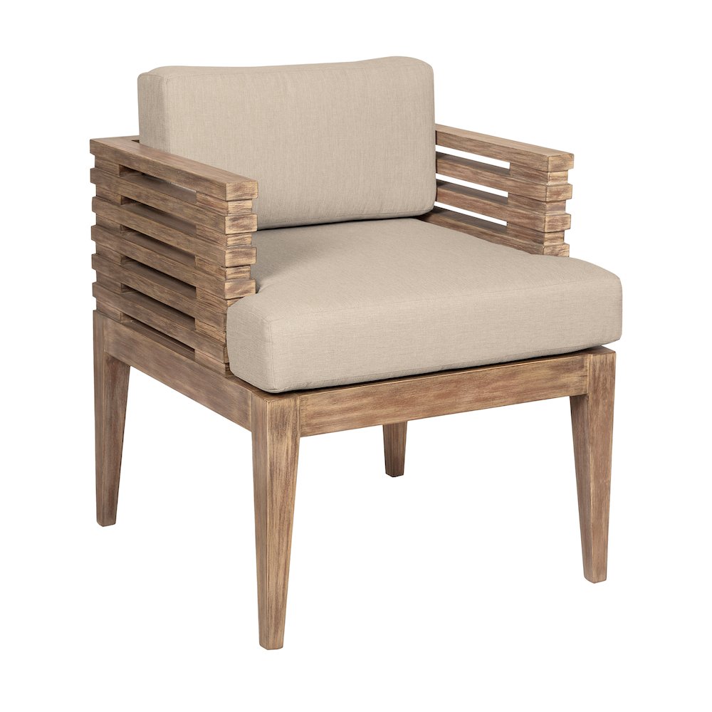 Outdoor Patio Dining Chair in Light Eucalyptus Wood with Taupe Olefin Cushions. Picture 1
