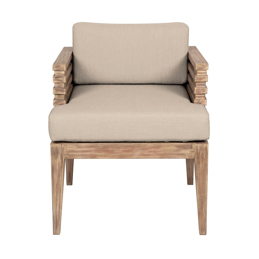 Outdoor Patio Dining Chair in Light Eucalyptus Wood with Taupe Olefin Cushions. Picture 2
