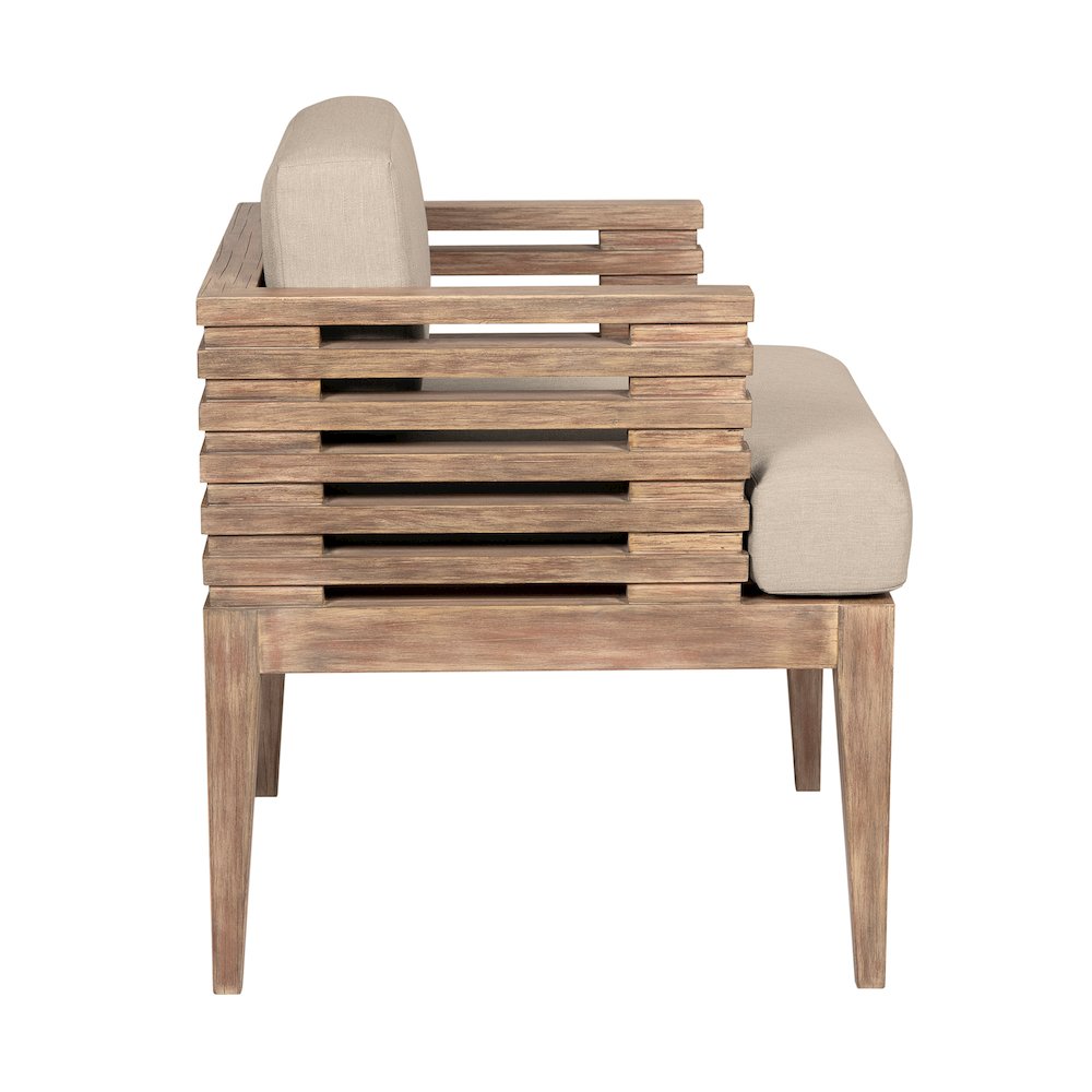 Outdoor Patio Dining Chair in Light Eucalyptus Wood with Taupe Olefin Cushions. Picture 3