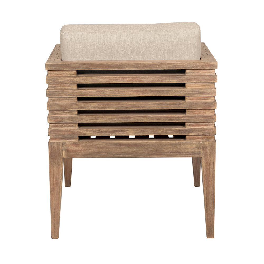 Outdoor Patio Dining Chair in Light Eucalyptus Wood with Taupe Olefin Cushions. Picture 5