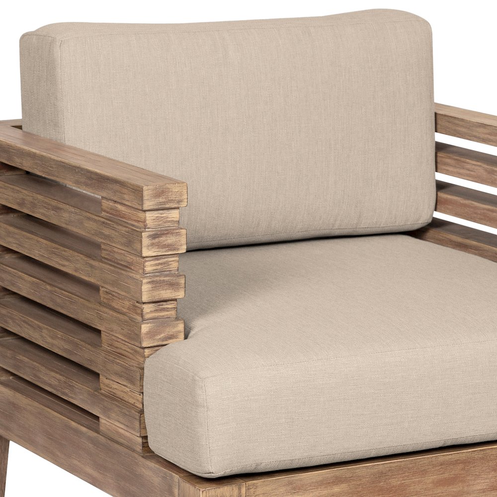 Outdoor Patio Dining Chair in Light Eucalyptus Wood with Taupe Olefin Cushions. Picture 6