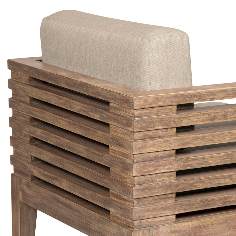 Outdoor Patio Dining Chair in Light Eucalyptus Wood with Taupe Olefin Cushions. Picture 7