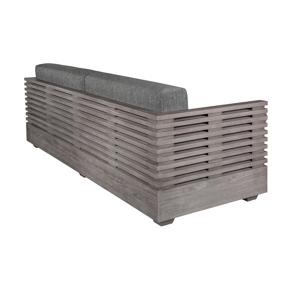 Vivid Outdoor Patio Sofa in Gray Eucalyptus Wood with Gray Olefin Cushions. Picture 3