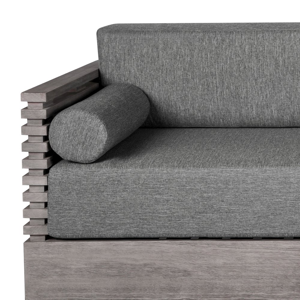 Vivid Outdoor Patio Sofa in Gray Eucalyptus Wood with Gray Olefin Cushions. Picture 5