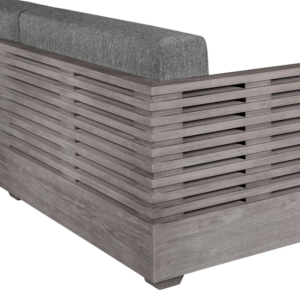 Vivid Outdoor Patio Sofa in Gray Eucalyptus Wood with Gray Olefin Cushions. Picture 6