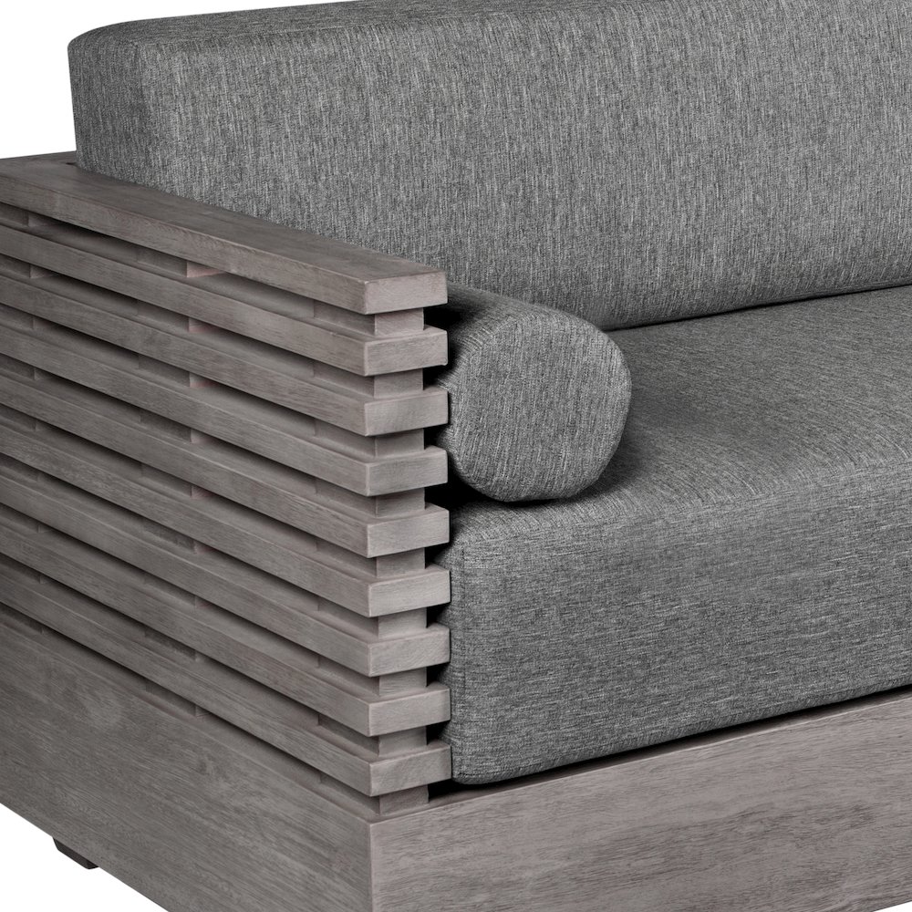 Vivid Outdoor Patio Sofa in Gray Eucalyptus Wood with Gray Olefin Cushions. Picture 7