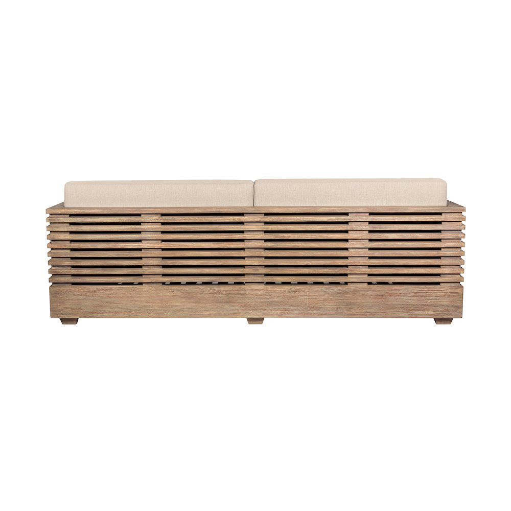 Vivid Outdoor Patio Sofa in Light Eucalyptus Wood with Taupe Olefin Cushions. Picture 4