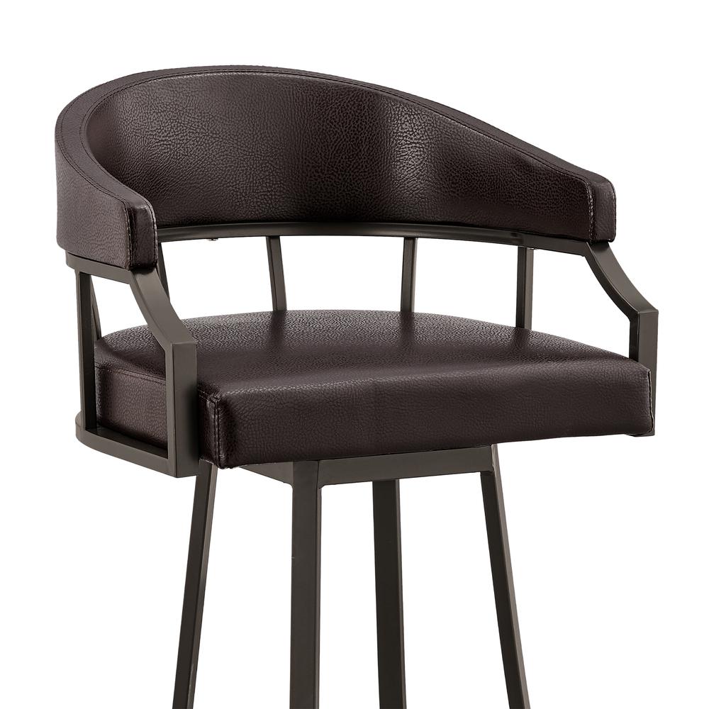 Swivel Brown Faux Leather and Java Brown Metal Bar Stool. Picture 6