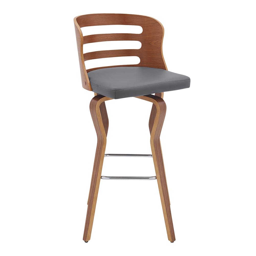 Verne 30" Swivel Gray Faux Leather and Walnut Wood Bar Stool. Picture 1
