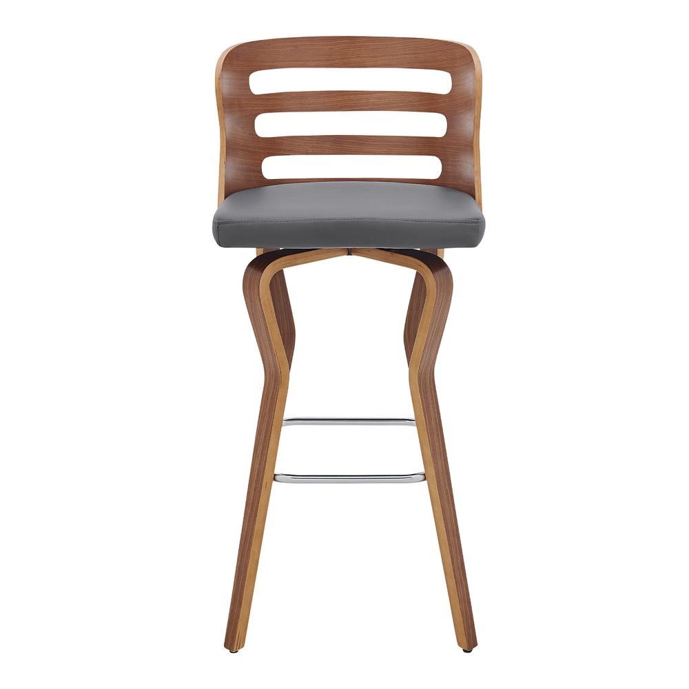 Verne 30" Swivel Gray Faux Leather and Walnut Wood Bar Stool. Picture 2