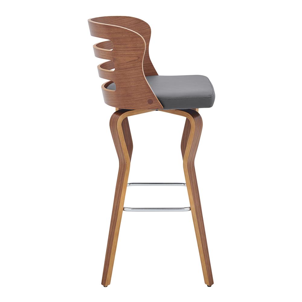 Verne 30" Swivel Gray Faux Leather and Walnut Wood Bar Stool. Picture 3