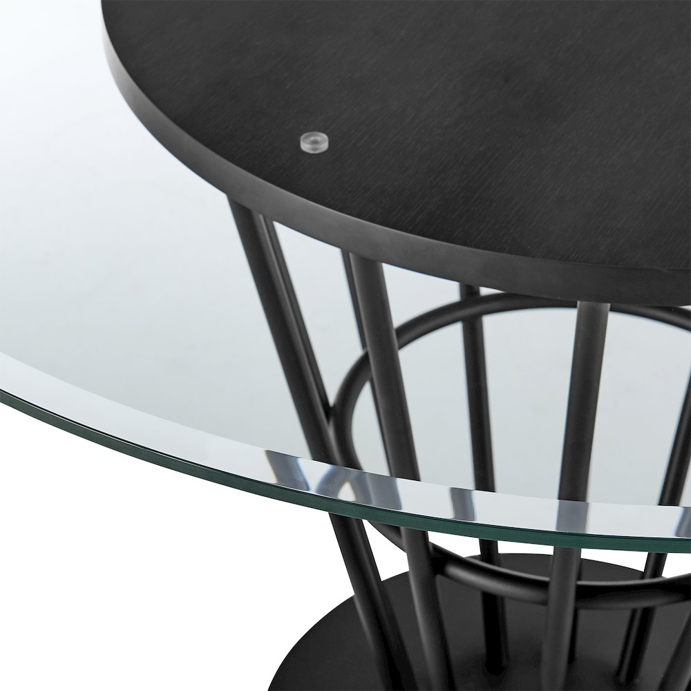 Veronica 48" Round Dining Table in Black Iron Base with Walnut Panel. Picture 5