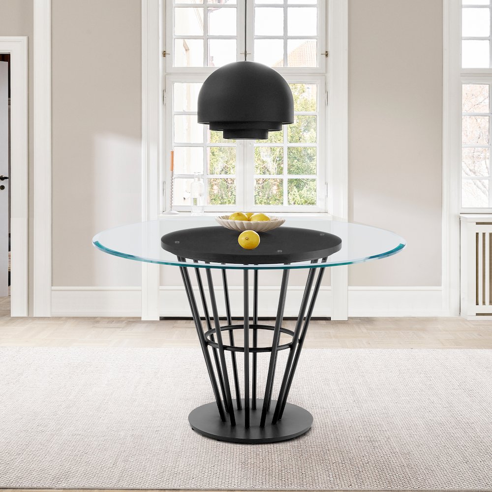Veronica 48" Round Dining Table in Black Iron Base with Walnut Panel. Picture 8