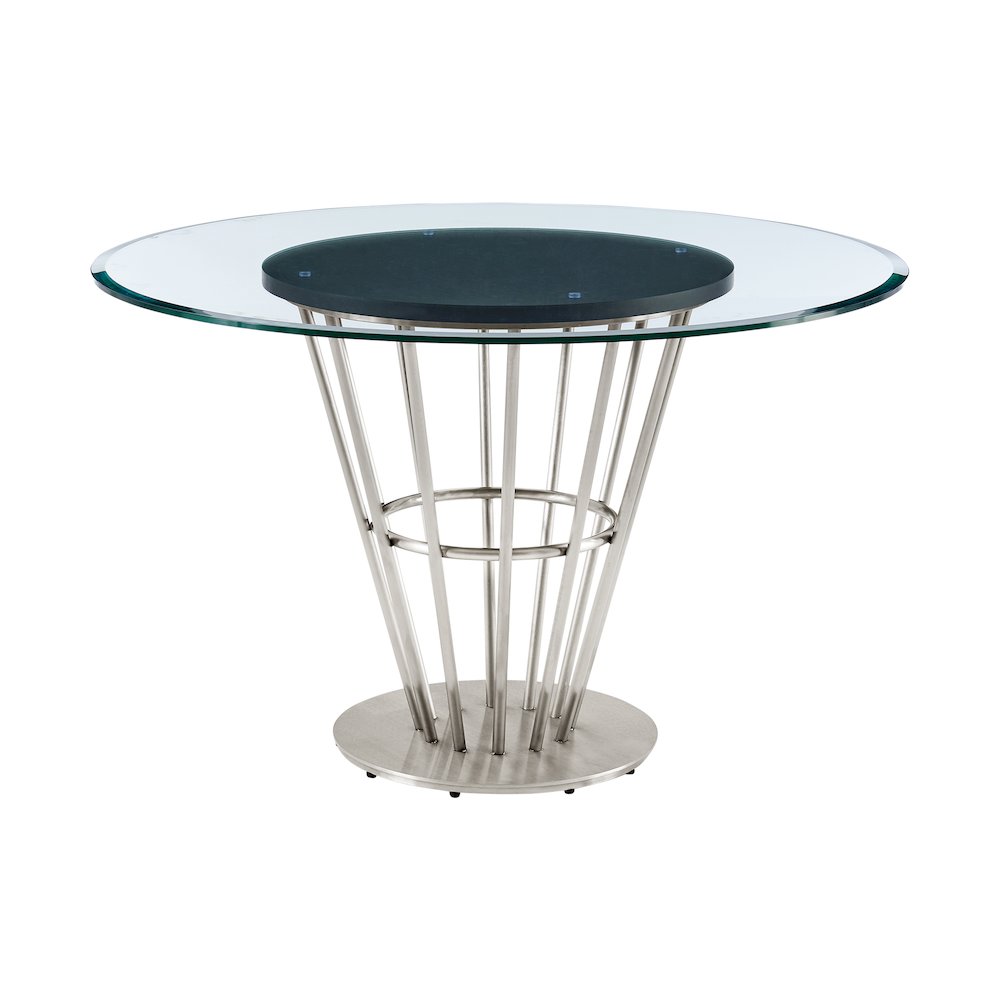 Veronica 48" Round Dining Table in Brushed Stainless Steel Base. Picture 1