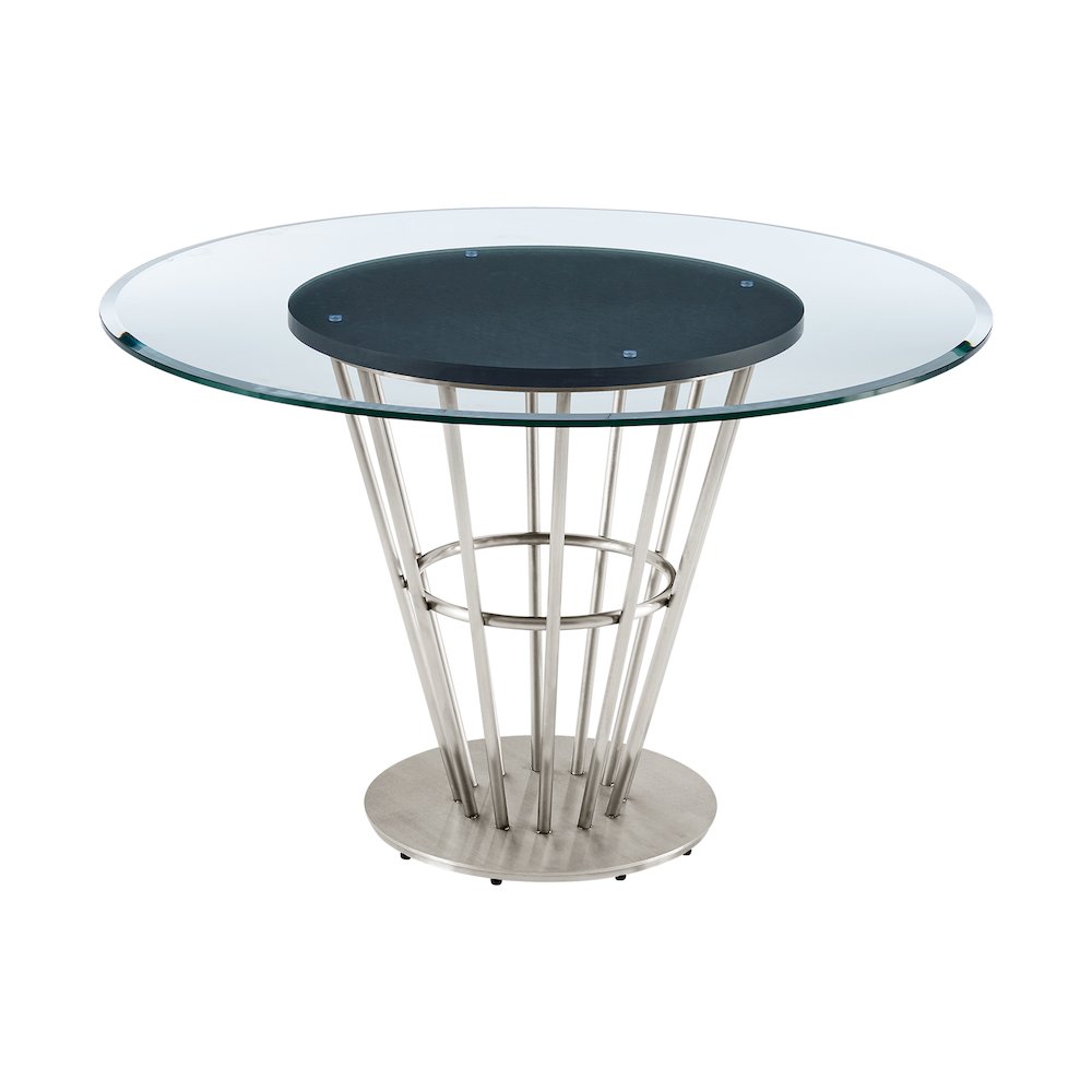 Veronica 48" Round Dining Table in Brushed Stainless Steel Base. Picture 2