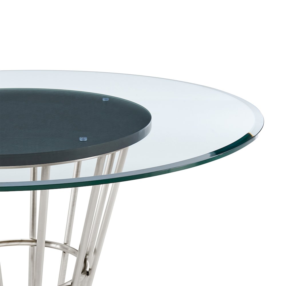 Veronica 48" Round Dining Table in Brushed Stainless Steel Base. Picture 3