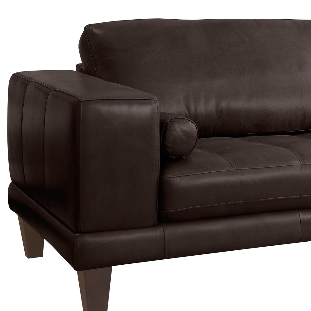 Armen Living Wynne Contemporary Sofa in Genuine Espresso Leather with Brown Wood Legs. Picture 4
