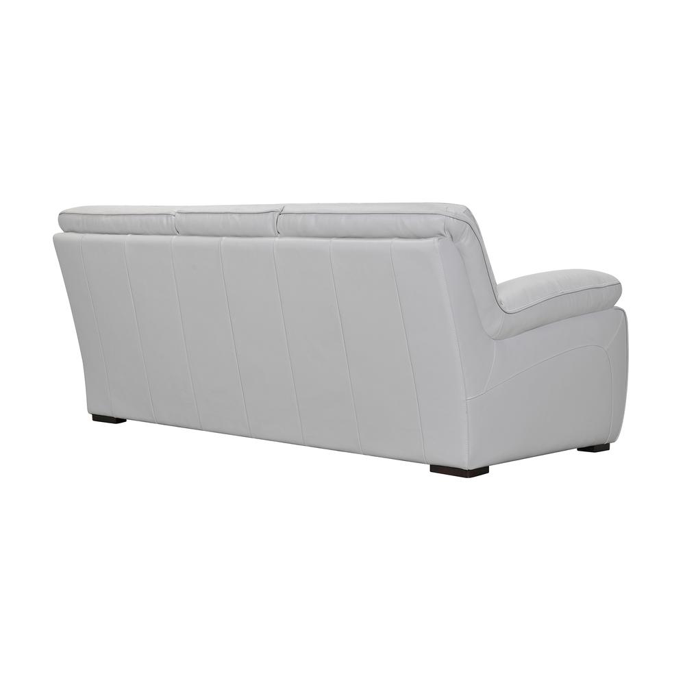 Zanna Contemporary Sofa in Genuine Dove Grey Leather with Brown Wood Legs. Picture 3