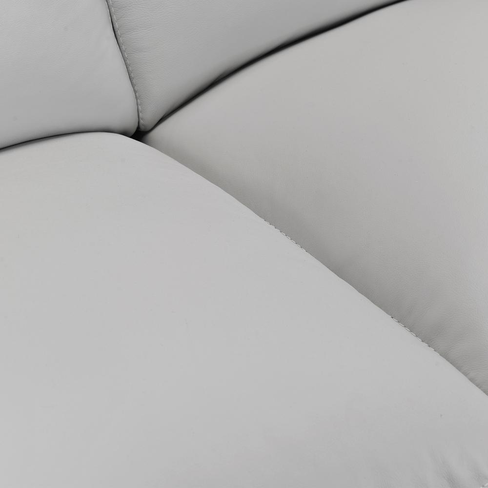 Zanna Contemporary Sofa in Genuine Dove Grey Leather with Brown Wood Legs. Picture 6