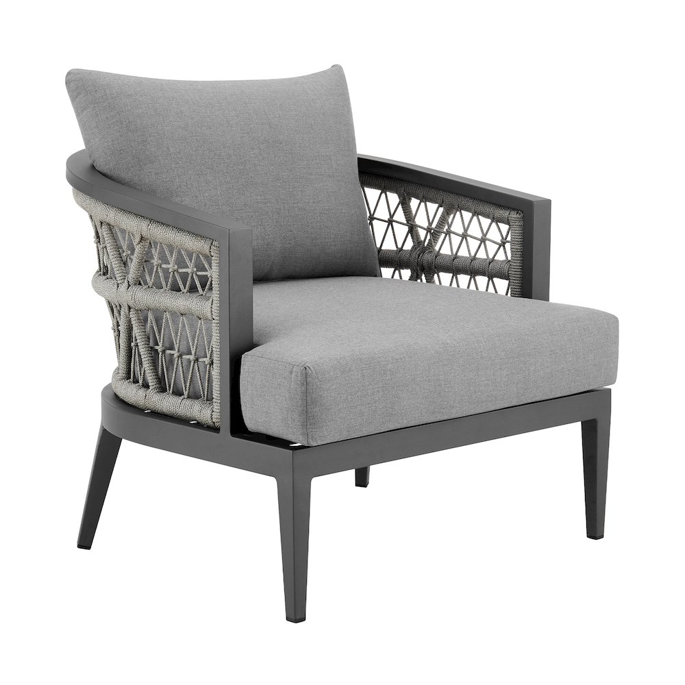 Zella Outdoor Patio Armchair in Aluminum with Light Gray Rope. Picture 1