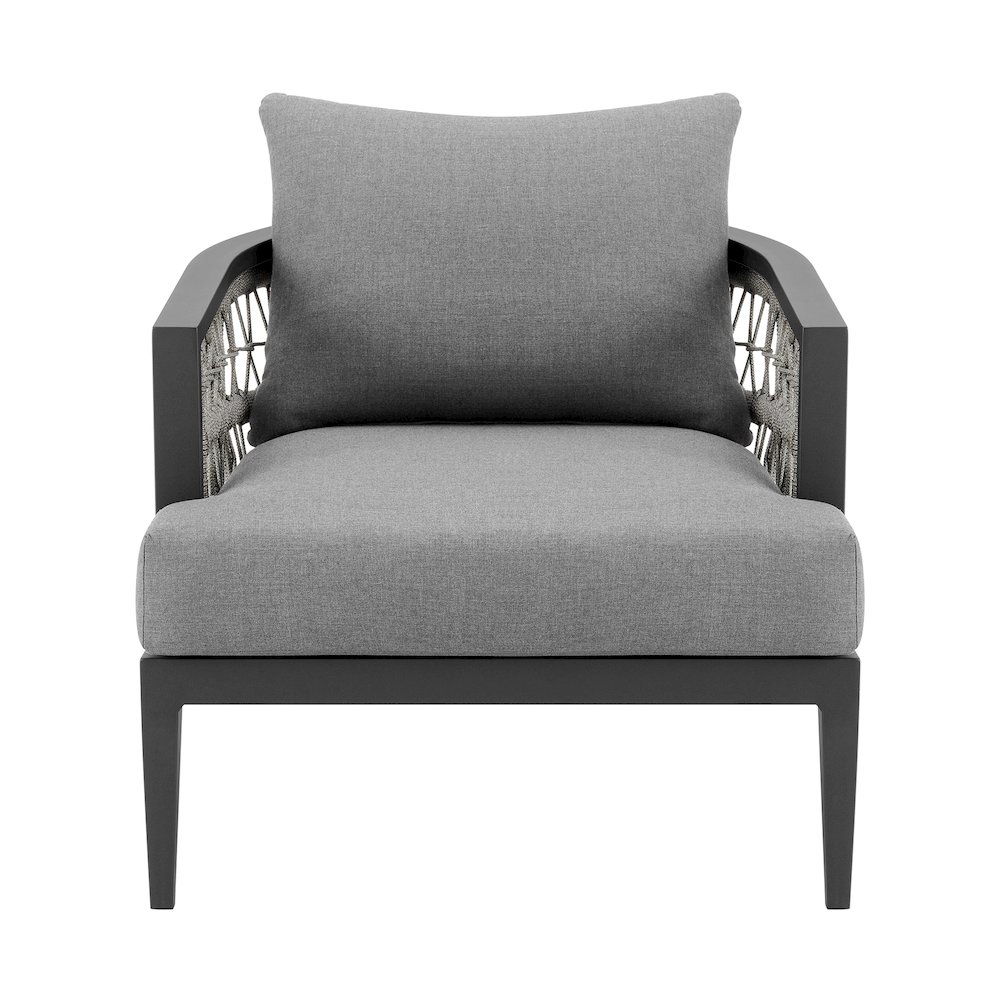 Zella Outdoor Patio Armchair in Aluminum with Light Gray Rope. Picture 2