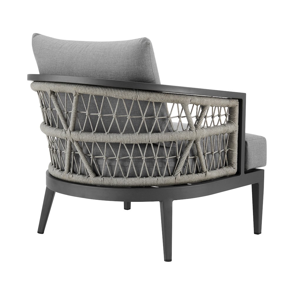 Zella Outdoor Patio Armchair in Aluminum with Light Gray Rope. Picture 3