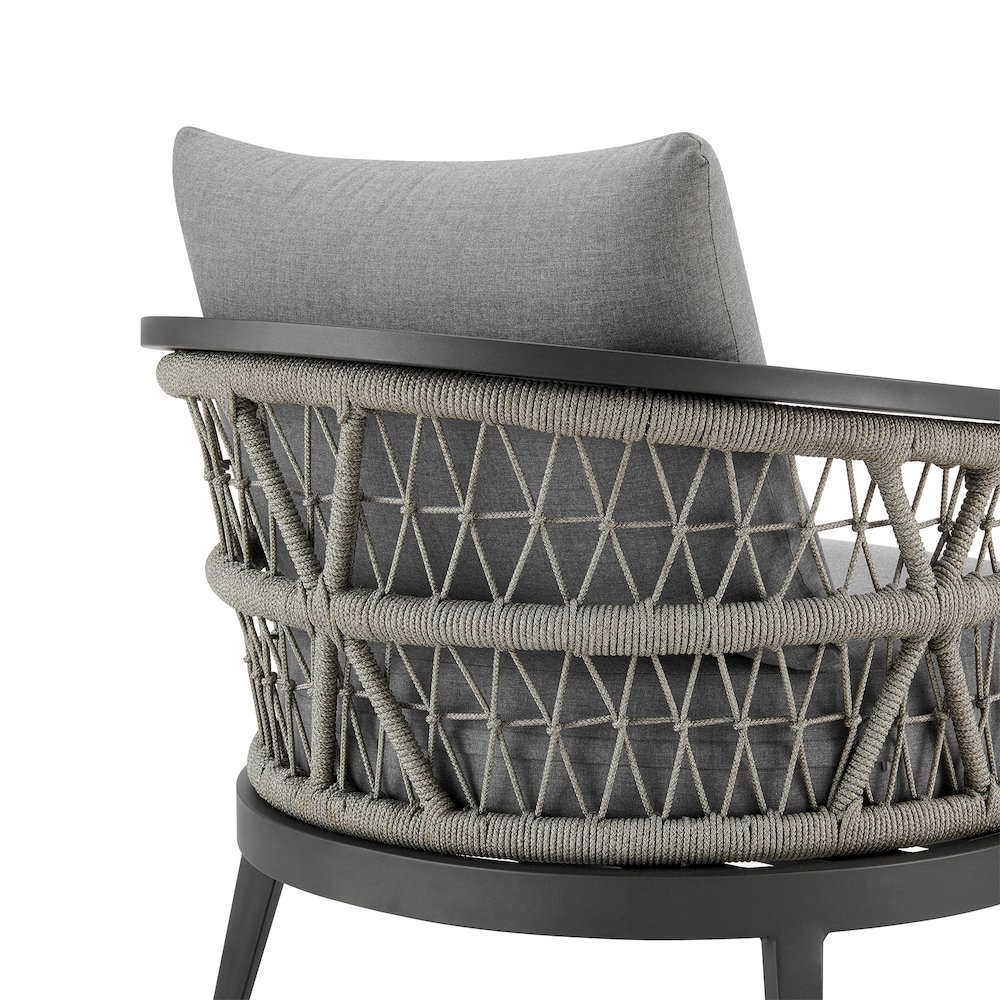 Zella Outdoor Patio Armchair in Aluminum with Light Gray Rope. Picture 5
