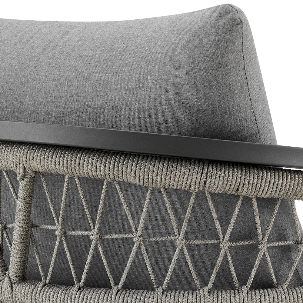 Zella Outdoor Patio Armchair in Aluminum with Light Gray Rope. Picture 7