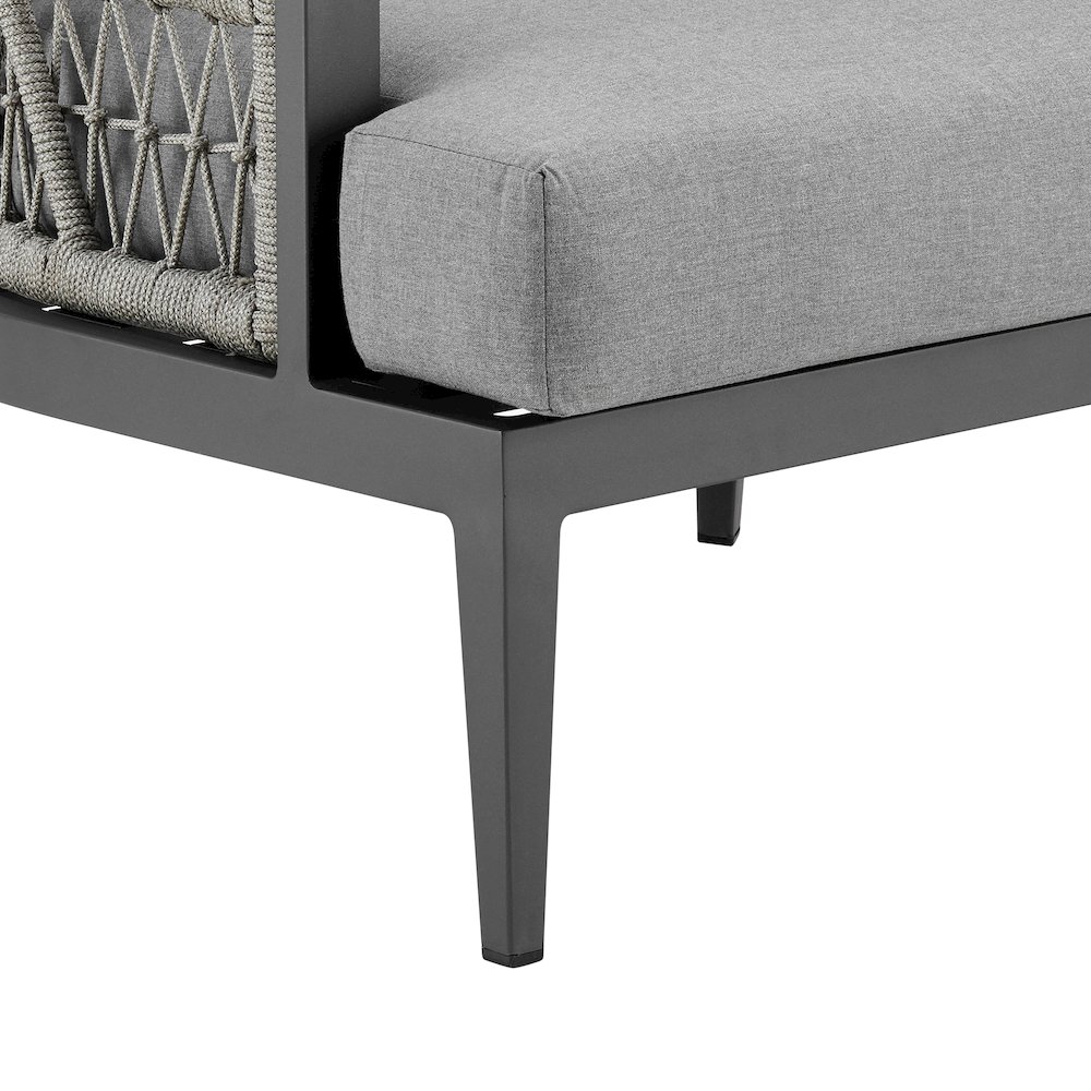 Zella Outdoor Patio Armchair in Aluminum with Light Gray Rope. Picture 8