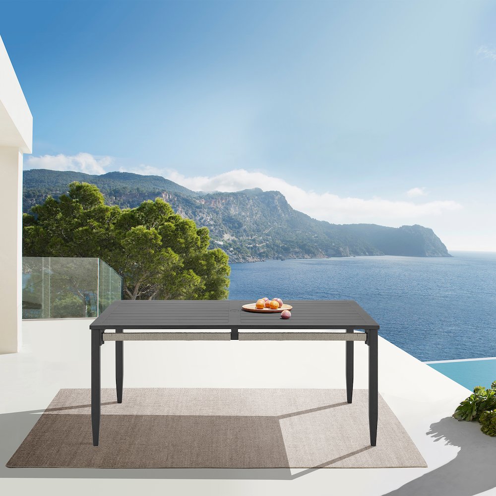 Zella Rectangular Dining Table in Aluminum with Charcoal Finish. Picture 8