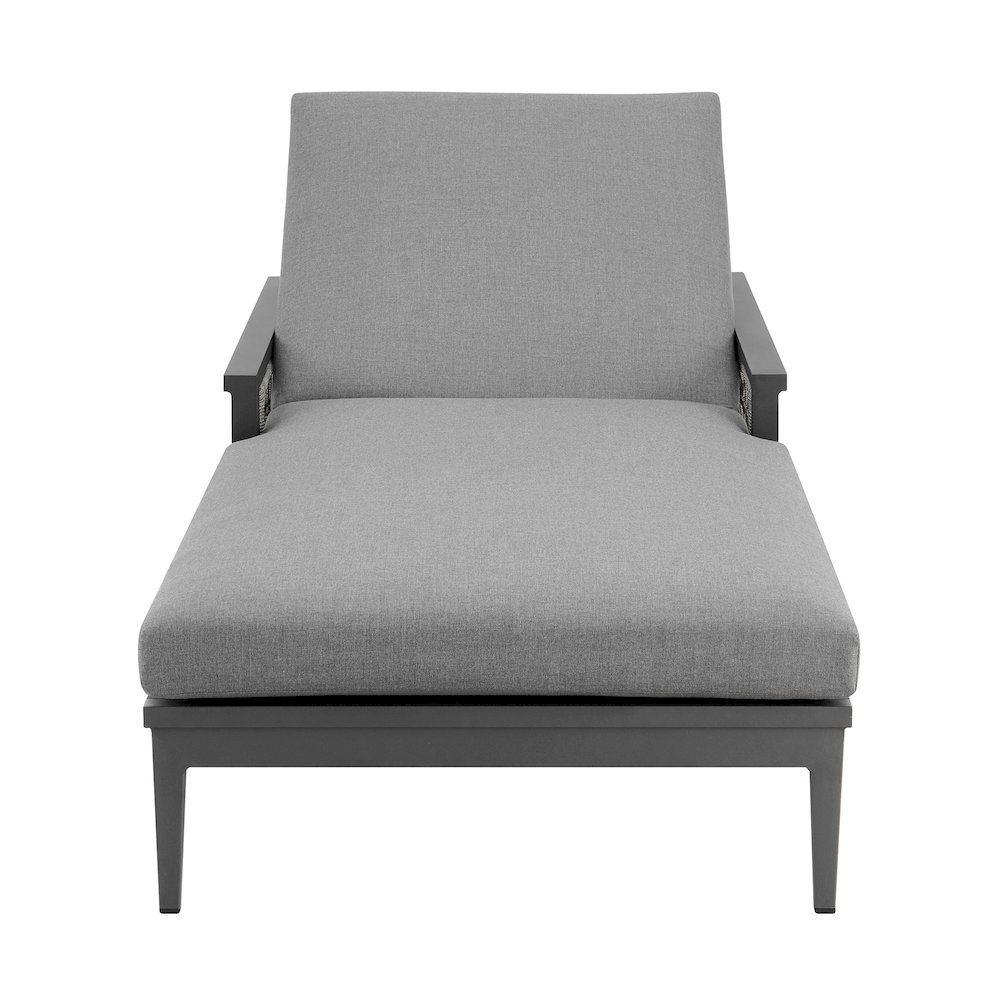 Zella Outdoor Patio Chaise Lounge Chair in Aluminum with Gray Rope. Picture 6