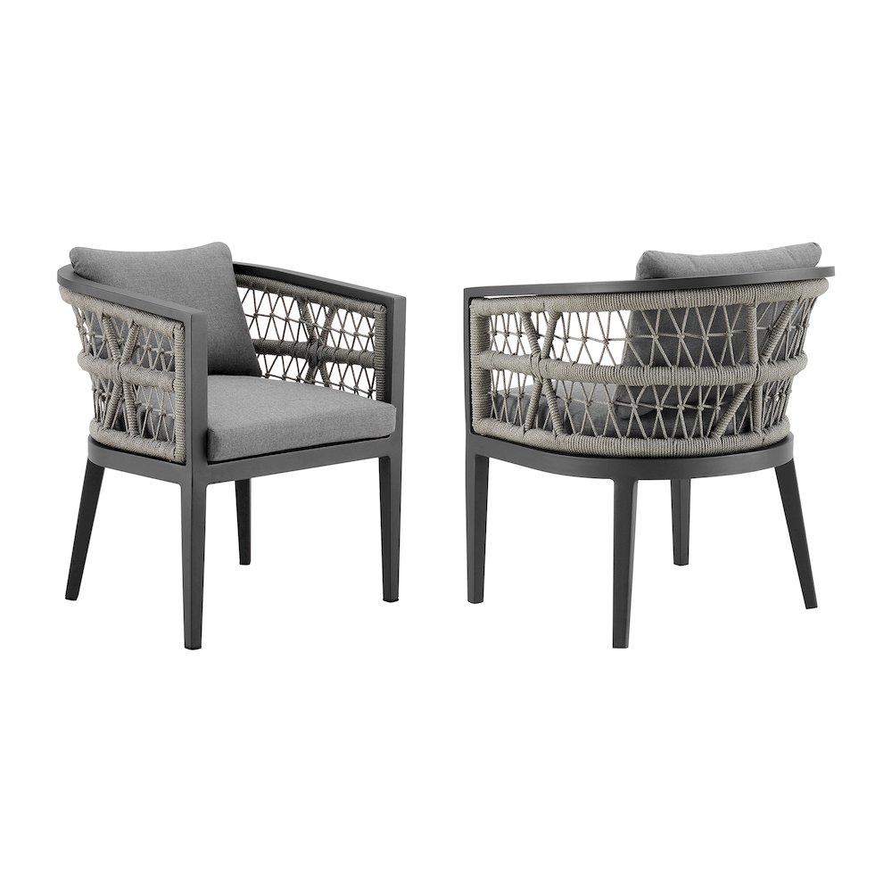 Zella Outdoor Patio Dining Chair in Aluminum with Light Gray Rope Set of 2. Picture 1