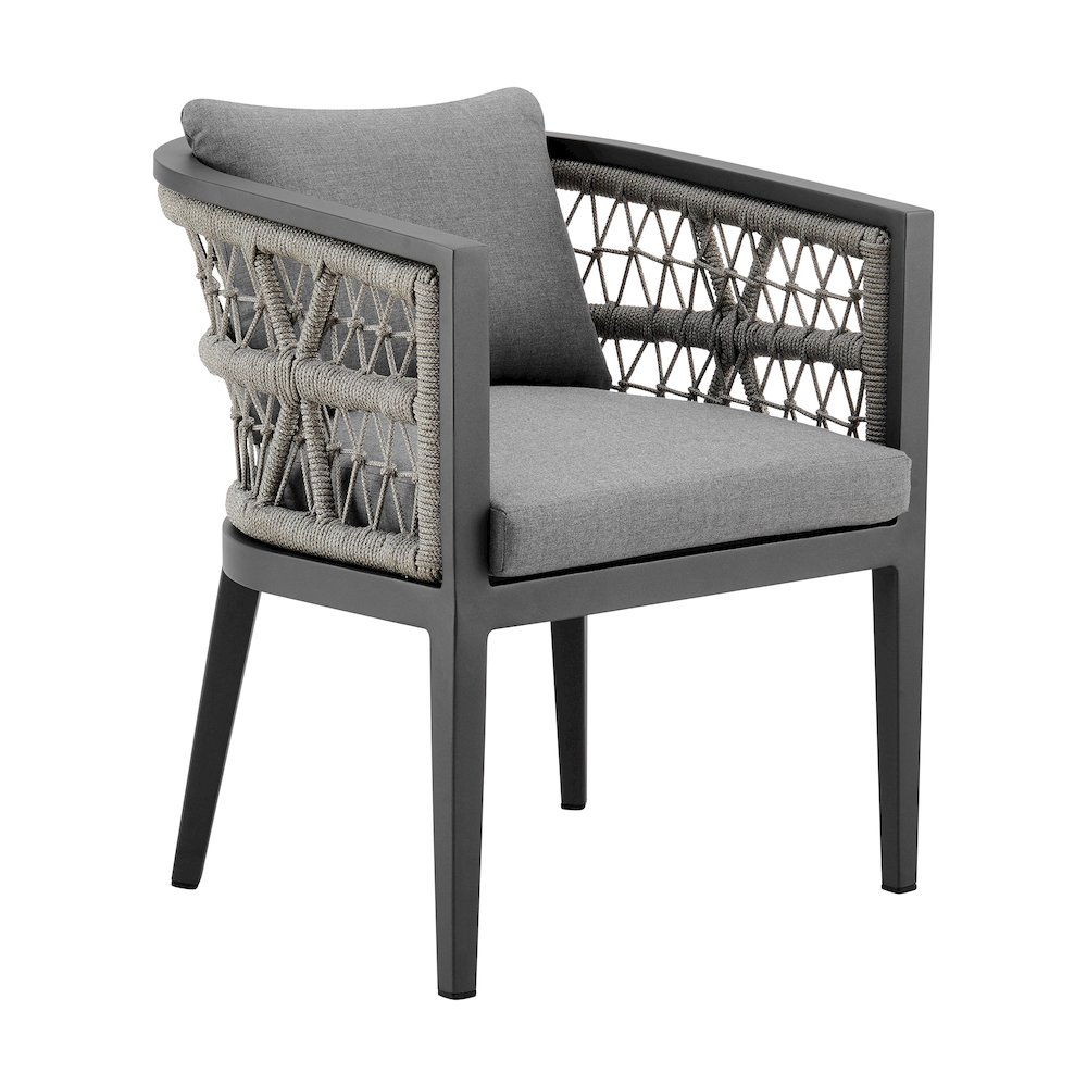 Zella Outdoor Patio Dining Chair in Aluminum with Light Gray Rope Set of 2. Picture 2