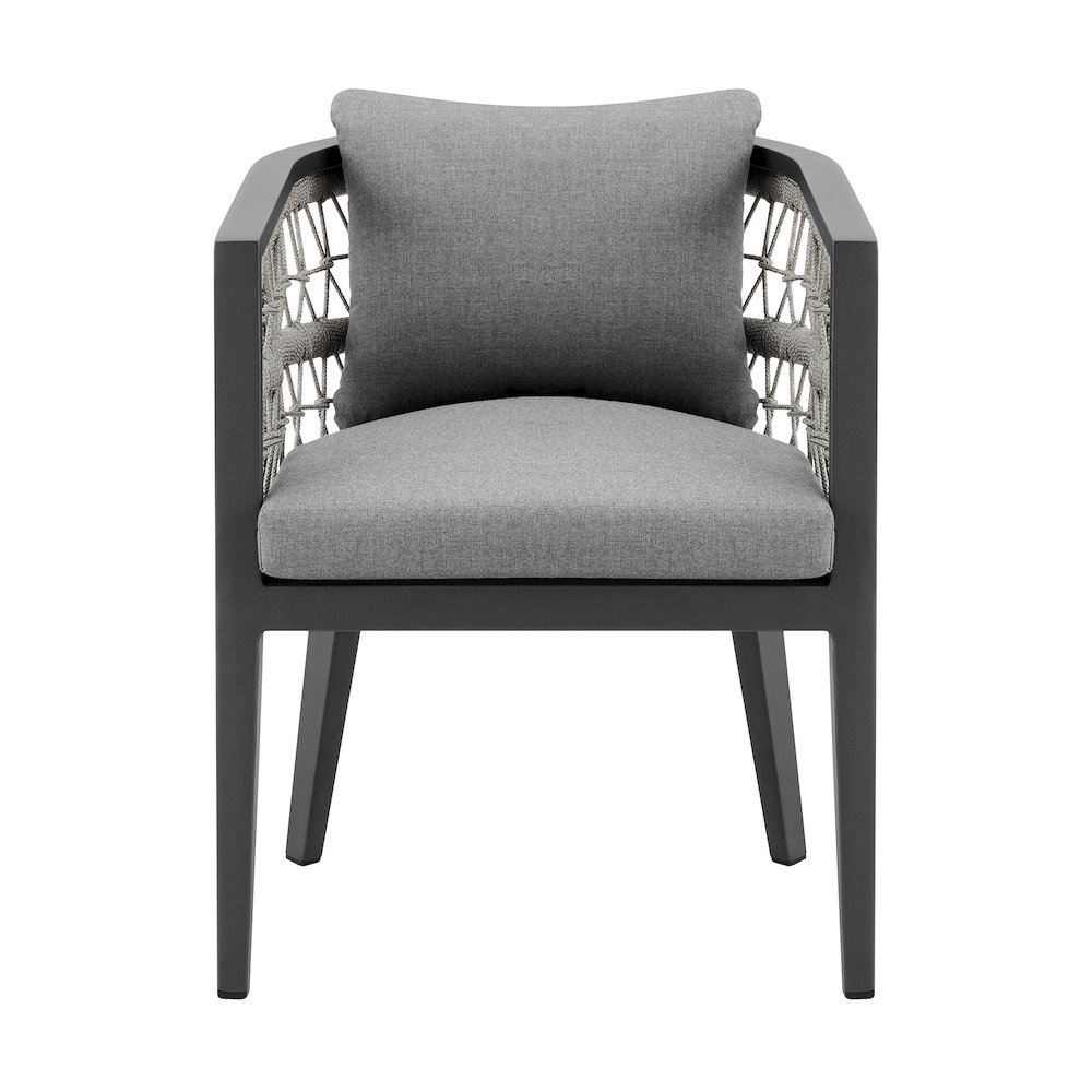 Zella Outdoor Patio Dining Chair in Aluminum with Light Gray Rope Set of 2. Picture 3