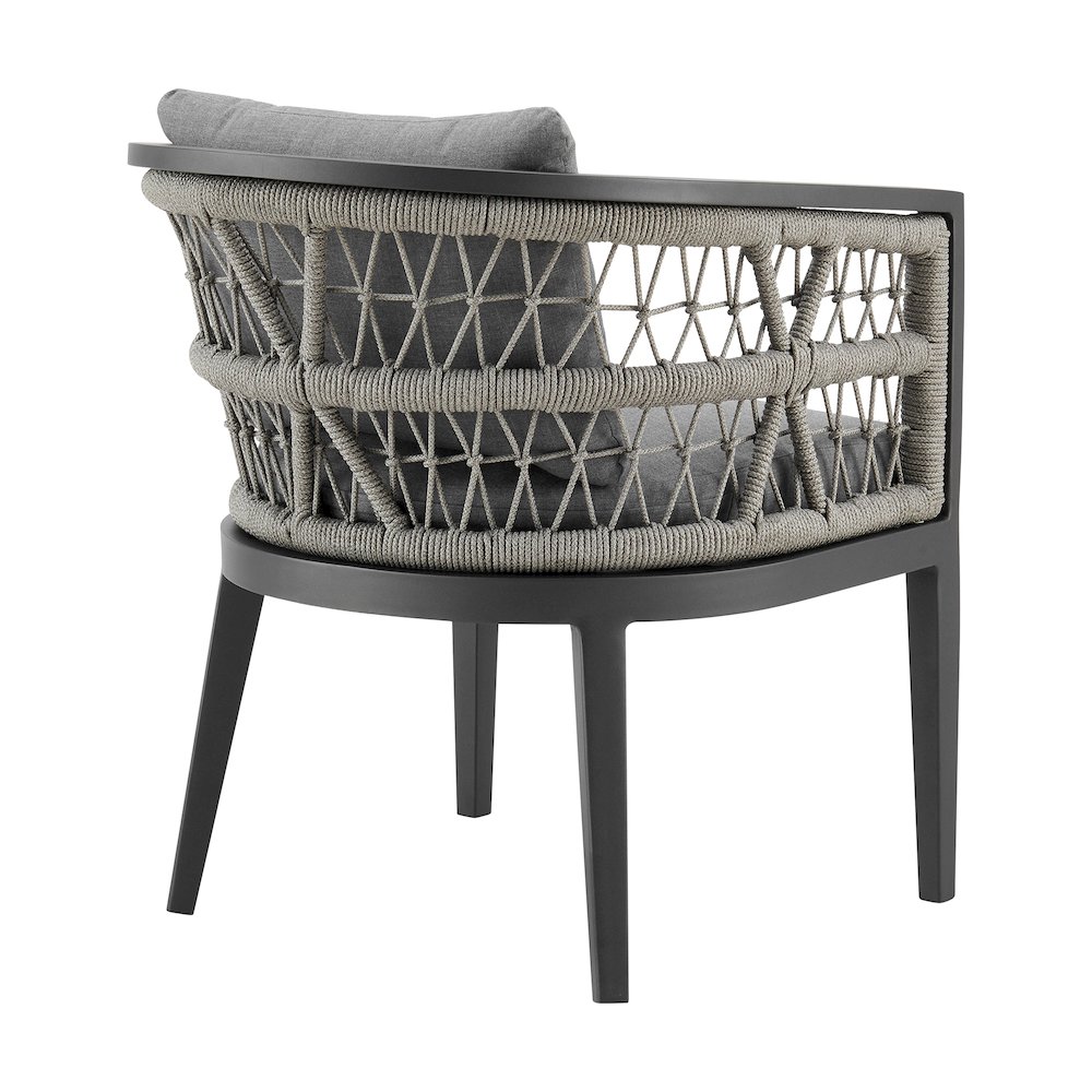 Zella Outdoor Patio Dining Chair in Aluminum with Light Gray Rope Set of 2. Picture 4