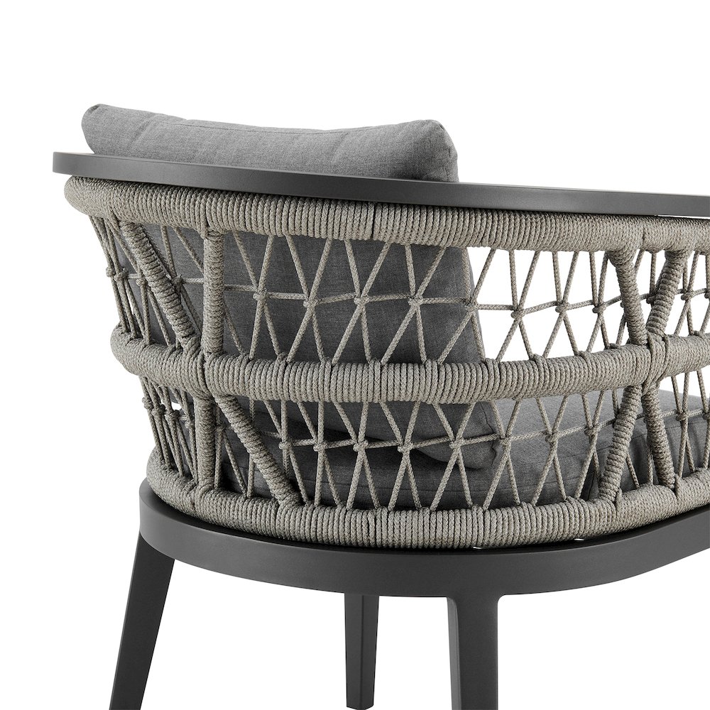 Zella Outdoor Patio Dining Chair in Aluminum with Light Gray Rope Set of 2. Picture 6