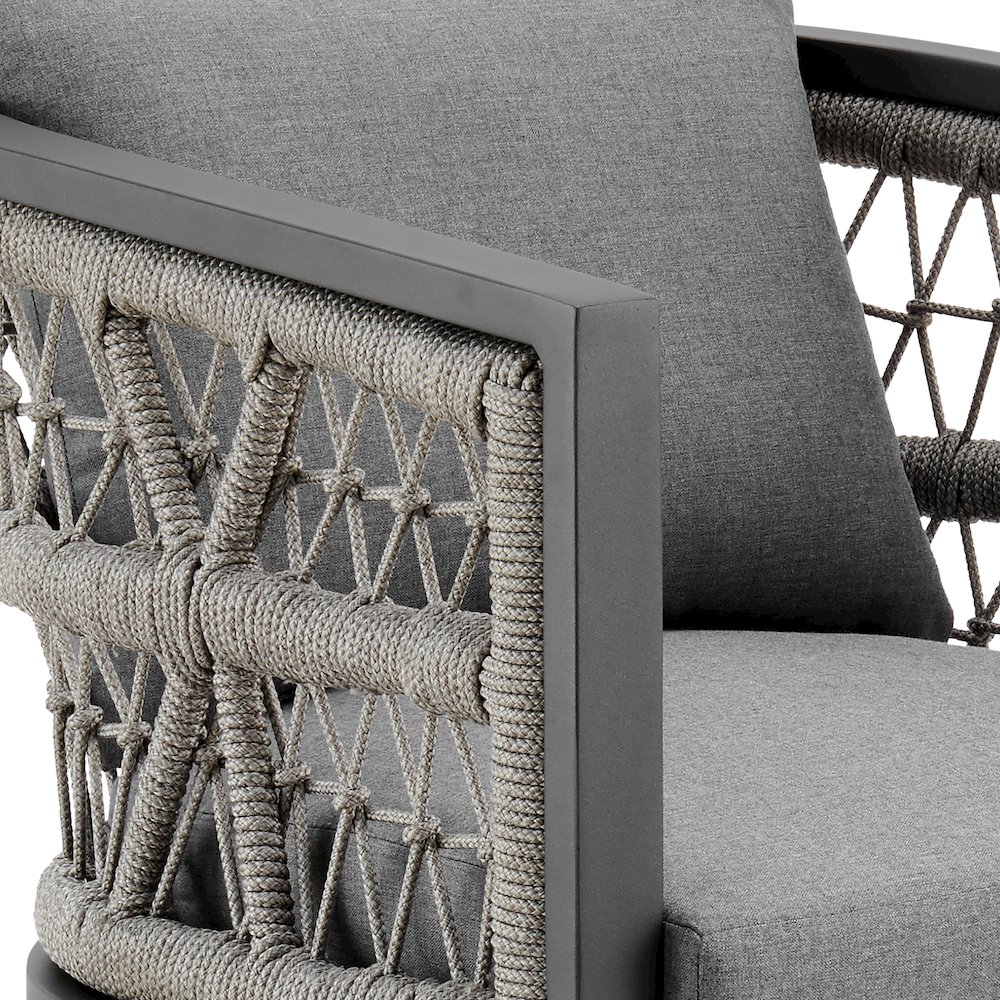 Zella Outdoor Patio Dining Chair in Aluminum with Light Gray Rope Set of 2. Picture 7