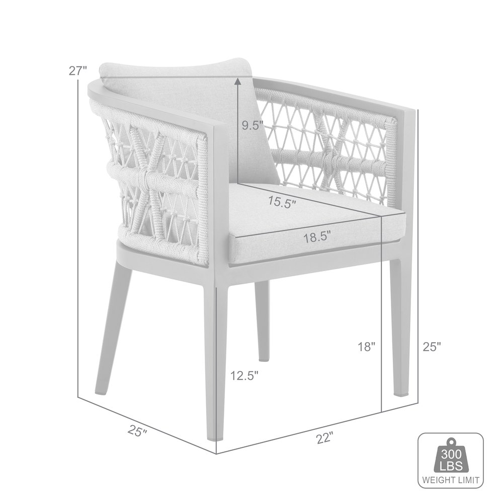 Zella Outdoor Patio Dining Chair in Aluminum with Light Gray Rope Set of 2. Picture 10