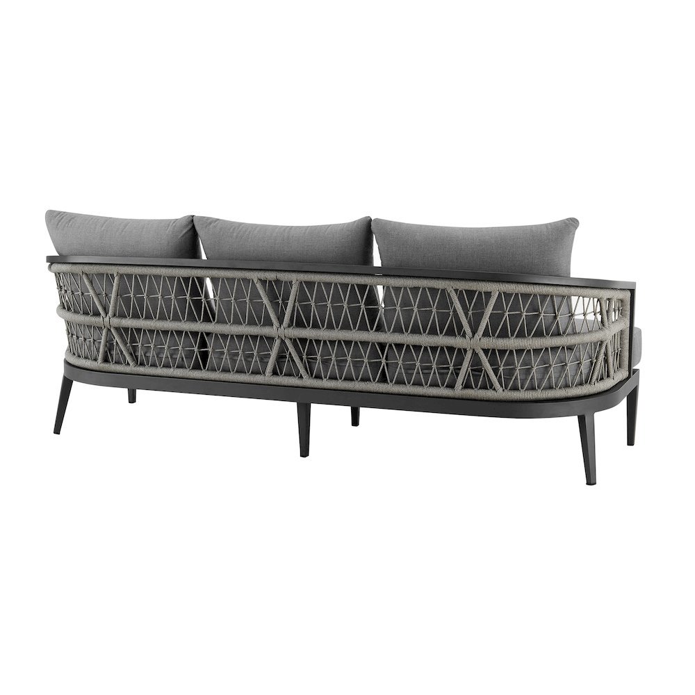 Outdoor Sofa – Aluminum Patio Sofa with Cushions and Modern Rope Detail. Picture 5